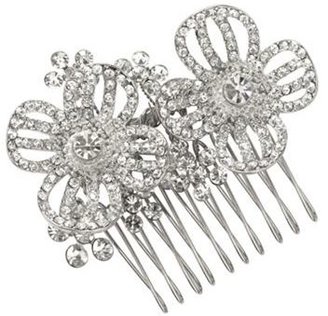 Butterfly by Matthew Williamson Designer silver crystal double flower comb
