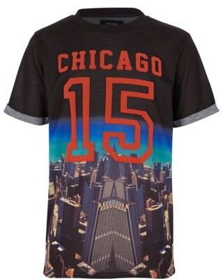 River Island Boys black Chicago print t-shirt
