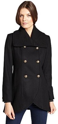 Kenneth Cole New York black wool blended knit collar double breasted peacoat