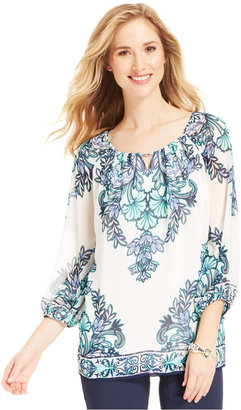 JM Collection Printed Keyhole Tunic