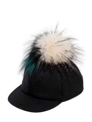 Fendi Wool Felt Hat With Silver Fox Pom Pom