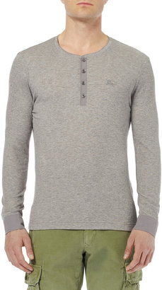 Burberry Ribbed Melange Cotton and Wool-Blend Henley T-Shirt