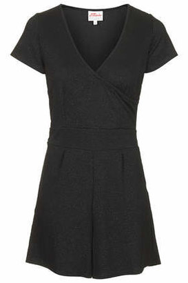 Topshop Womens **Wrapover Lurex Look Culotte Playsuit by Annie Greenabelle - Black
