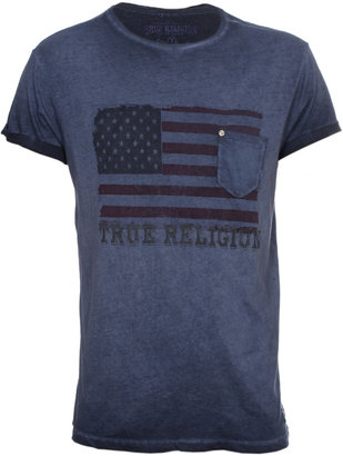 True Religion Rugby Blue Wide Crew Neck Pocket T-Shirt