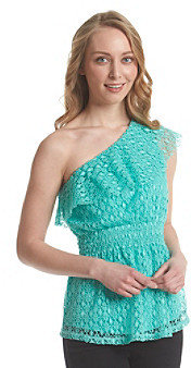 Sequin Hearts Smocked Waist One Shoulder Lace Top