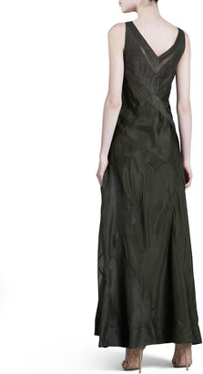 Donna Karan Patchwork V-Neck Silk Maxi Dress, Eucalyptus