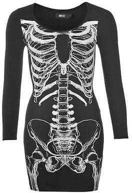 Iron Fist Womens Dress Ladies Skeleton Print Long Sleeves Scooped neck