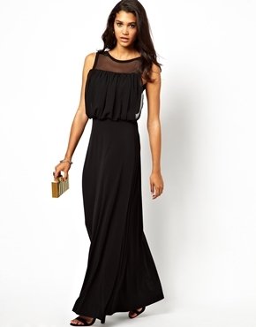 Pearl Ruched Maxi Dress - Black