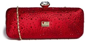 Love Moschino Crystal Encrusted Satin Box Clutch Bag - Red