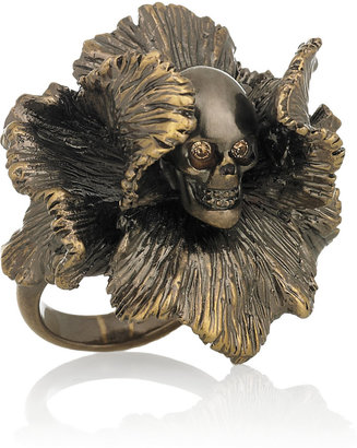 Alexander McQueen Swarovski crystal iris and skull ring