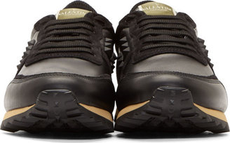 Valentino Black Leather & Suede Studded Sneakers