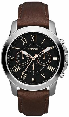Fossil Grant Black Dial Brown Leather Strap Mens Watch