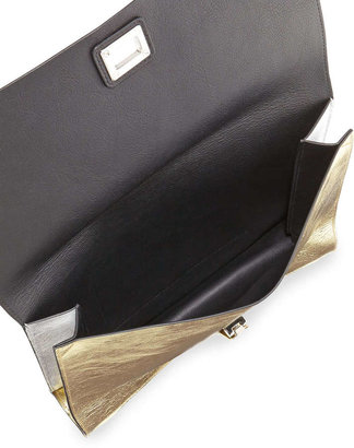 Proenza Schouler Large Metallic Lunch Bag Clutch, Silver/Gold