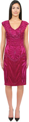 Sue Wong Cap Sleeve Embroidered Dress in Magenta