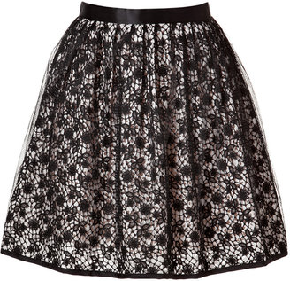 RED Valentino Tulle Overlay Crochet Lace Skirt