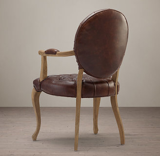 Restoration Hardware 19th C. French Victorian Tufted Round Leather Armchair