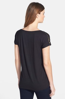 Chaus Studded High/Low V-Neck Tee