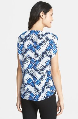 Chaus Ruched Print V-Neck Top