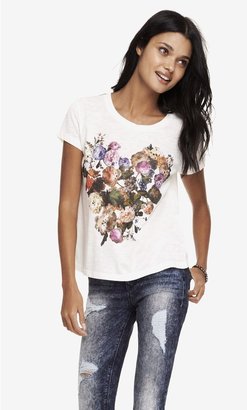 Express Lace Yoke Graphic Boxy Tee - Floral Heart
