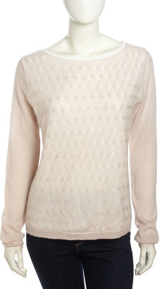 Halston Long-Sleeve Cross-Knit Mohair Sweater, Rain/Bone