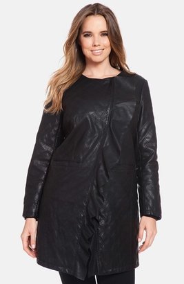 Nordstrom ELOQUII Ruffle Trim Faux Leather Coat (Plus Size Exclusive)