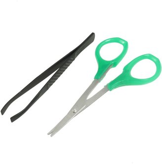 uxcell Green Plastic Handle Eyebrow Scissor Black Eyebrow Tweezers Set