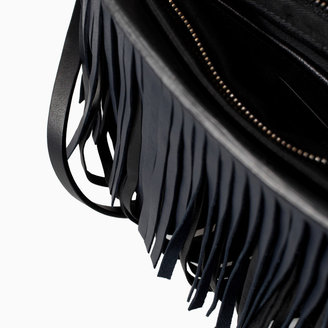 Zara 29489 Leather Messenger Bag With Fringing