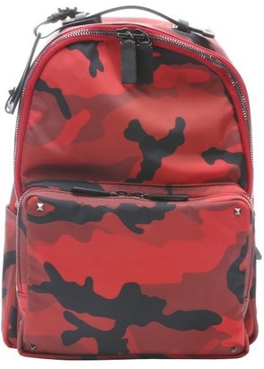 Valentino red nylon camo backpack