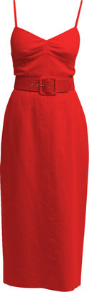Halston Aryelle Sleeveless Belted Linen Midi Dress