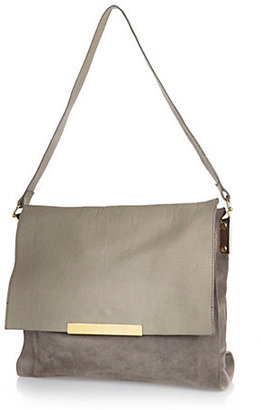 River Island Womens Grey leather and suede shoulder bag