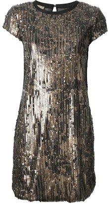 Nude sequinned shift dress