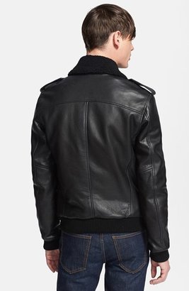BLK DNM Leather Flight Jacket with Detachable Genuine Shearling Collar
