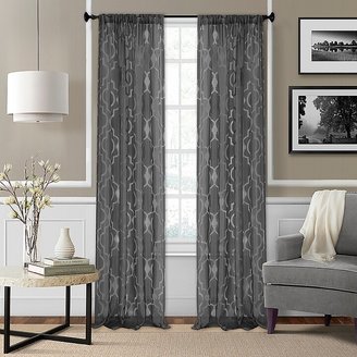 Elrene Home Fashions Elrene Montego 95" Burnout Trellis Sheer Rod Pocket Window Curtain Panel In Black (Single)