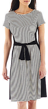 JCPenney Perceptions Short-Sleeve Striped Dress - Petite
