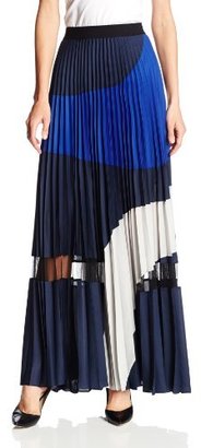 BCBGMAXAZRIA Women's Pleated Color Block Maxi Skirt