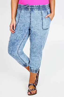 Yours Clothing Light Blue Acid Wash Crop Jeans With Cuffs