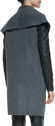 Vince Leather-Sleeve Shawl-Collar Coat, Heather Gray