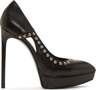 Saint Laurent Black Leather Studded Janis Stiletto Shoes