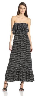 T-Bags 2073 Tbags Los Angeles Women's Strapless Ruffle Trim Printed Maxi Dress