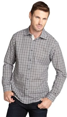 Hickey Freeman grey, white and burgundy plaid cotton spread collar buton-front shirt