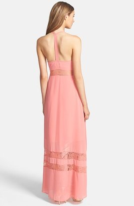 Jarlo 'Sienna' Lace Inset T-Back Chiffon Gown