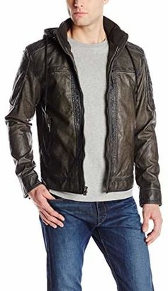 X-Ray Men's Slim Fit Faux-Leather Moto Jacket with Removable Hood