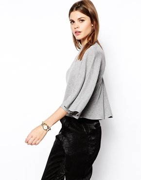 ASOS Top with Kimono Sleeve in Slouchy Fabric - Grey marl