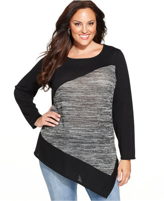 Amy Byer Plus Size Colorblock Asymmetrical Sweater