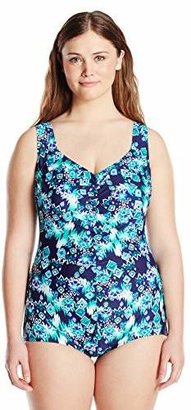 Maxine Of Hollywood Women's Plus-Size Diamond Diva Shirred-Front Swimsuit