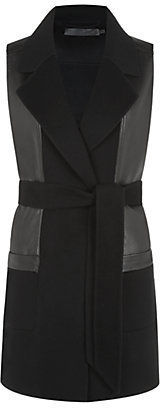 Donna Karan Leather Panelled Cashmere Sleeveless Jacket