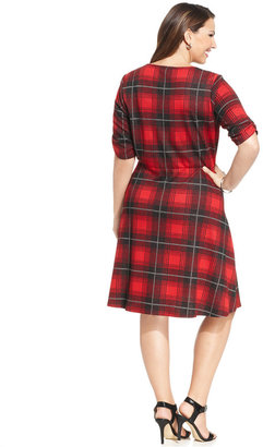 NY Collection Plus Size Short-Sleeve Plaid A-Line Dress