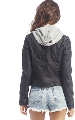 Wet Seal Hooded Faux Leather Moto Jacket
