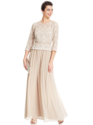 R & M Richards R&M Richards Belted Lace Popover Chiffon Gown