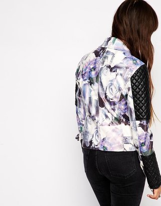 ASOS Leather Look Biker with Floral Print